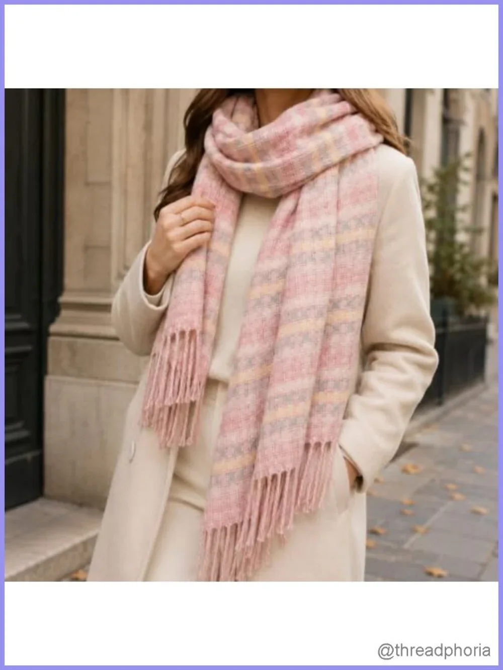Classic Plaid Tassel Scarf, Oversized Winter Shawl, Soft Thick Knit Wrap